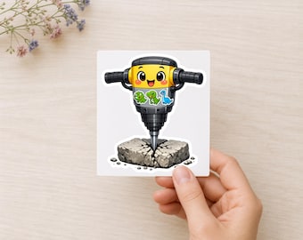 Sticker jackhammer, kawaii sticker bouwgereedschap