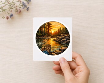 Sunset River Hiking Sticker for Wilderness Adventure Lovers