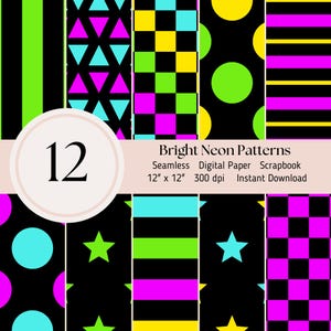 Helles buntes nahtloses Muster - 12 digitales Papier, Hintergrund, Scrapbooking, Kartenherstellung, Journal, Blätter, JPEG Sofort Download