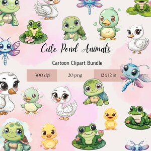 Cute Pond Animals PNG- Clipart for commercial use, transparent background, nursery wall art, baby shower, birthday clipart