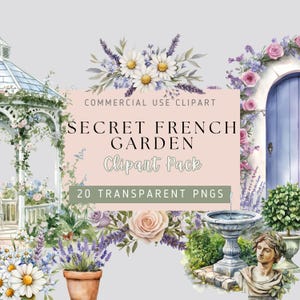 Französischer Garten Clipart - für kommerzielle Nutzung, transparenter Hintergrund, Kinderzimmer, Geburtstag, Polterabend, Hochzeit, Blumenrahmen