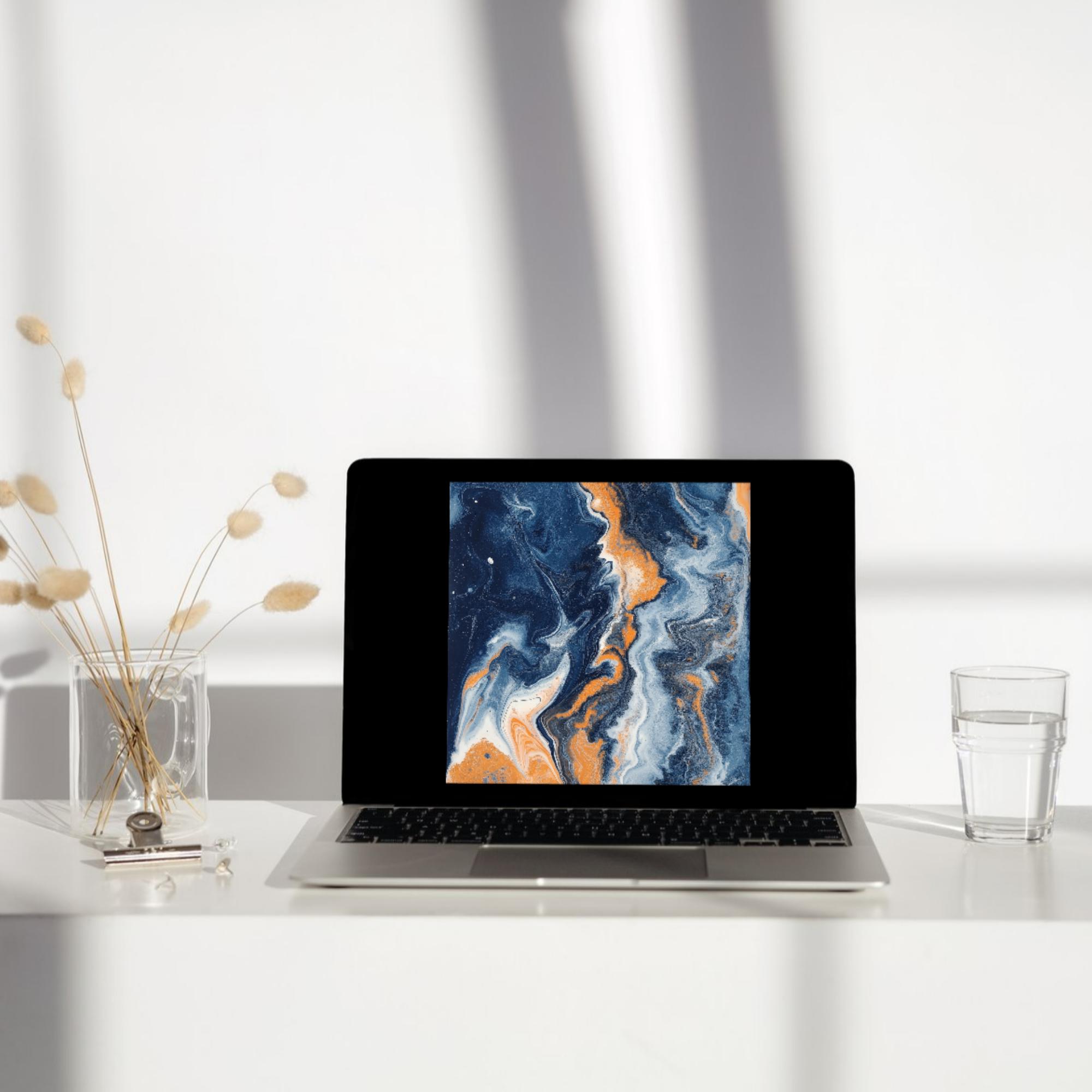 Navy Blue and Orange Digital Paper - 12 Pack Acrylic Pour Patterns ...