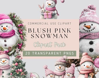 Schneemann Familie Aquarell, Rosa Schneemann Clipart - 20 png Bilder, transparenter Hintergrund, hohe Qualität, Winter Wonderland