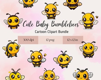 Cute Baby Bumblebees PNG- Clipart for commercial use, transparent background, nursery wall art, baby shower, birthday clipart