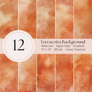 Terracotta Orange Digital Paper - 12 pack watercolor texture background, Scrapbooking Journal Sheets JPEG Instant Download