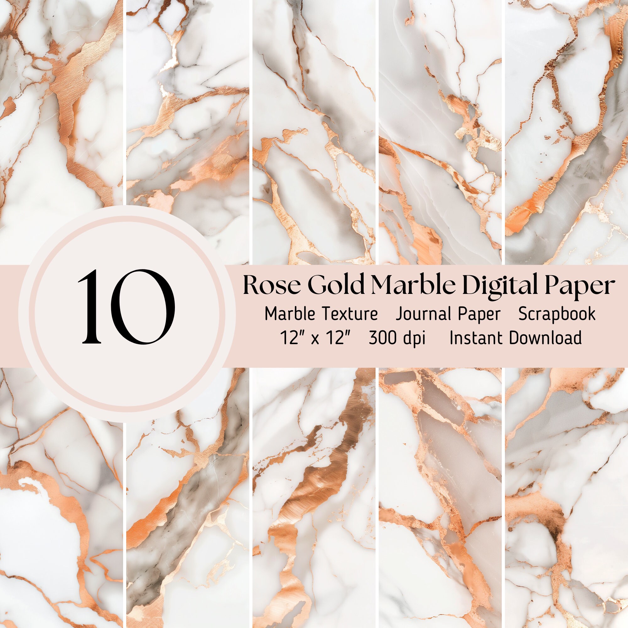 Rose Gold Marble Texture Clipart- 10 Marble Digital Paper Pack ...