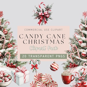 Bastões de doces de clipart de Natal - 20 imagens png, fundo transparente, alta qualidade, vermelho branco