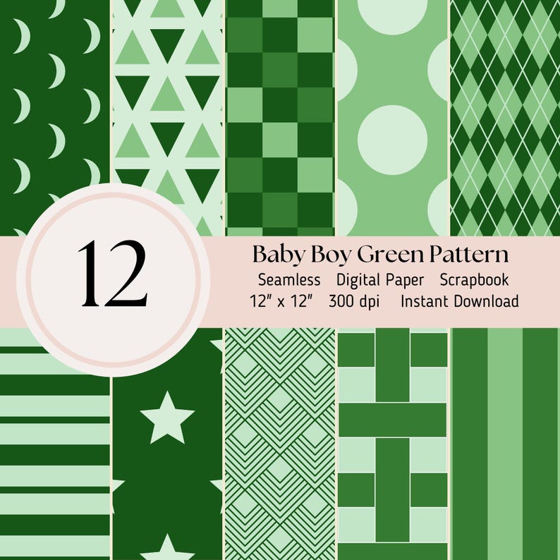 Pattern Baby Green Digital Baby Patterns Background Hunter Green- 12 Pack Seamless ...