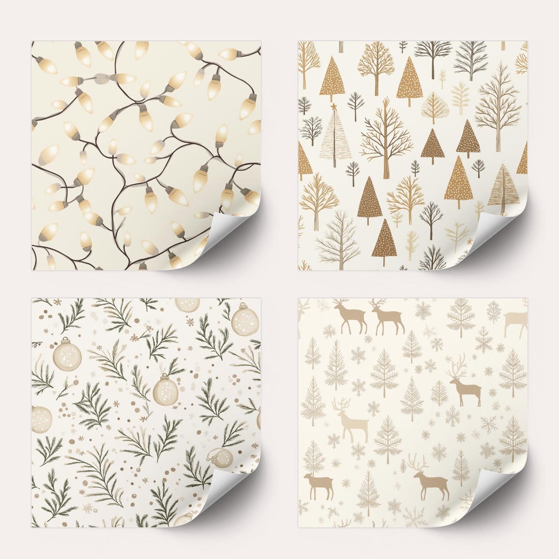 Paper Pattern Cream Digital Paper Christmas Cream- 12 Pack Patterns, Background ...