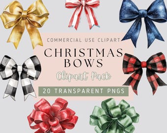 Christmas Bows Clipart - 20 PNG-Bilder, transparenter Hintergrund, hohe Qualität, große Schleife, Geschenke