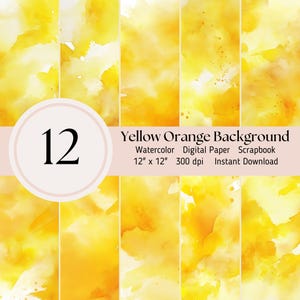Geeloranje digitaal papier - 12 stuks aquarel textuur achtergrond, scrapbooking dagboekbladen JPEG Instant Download