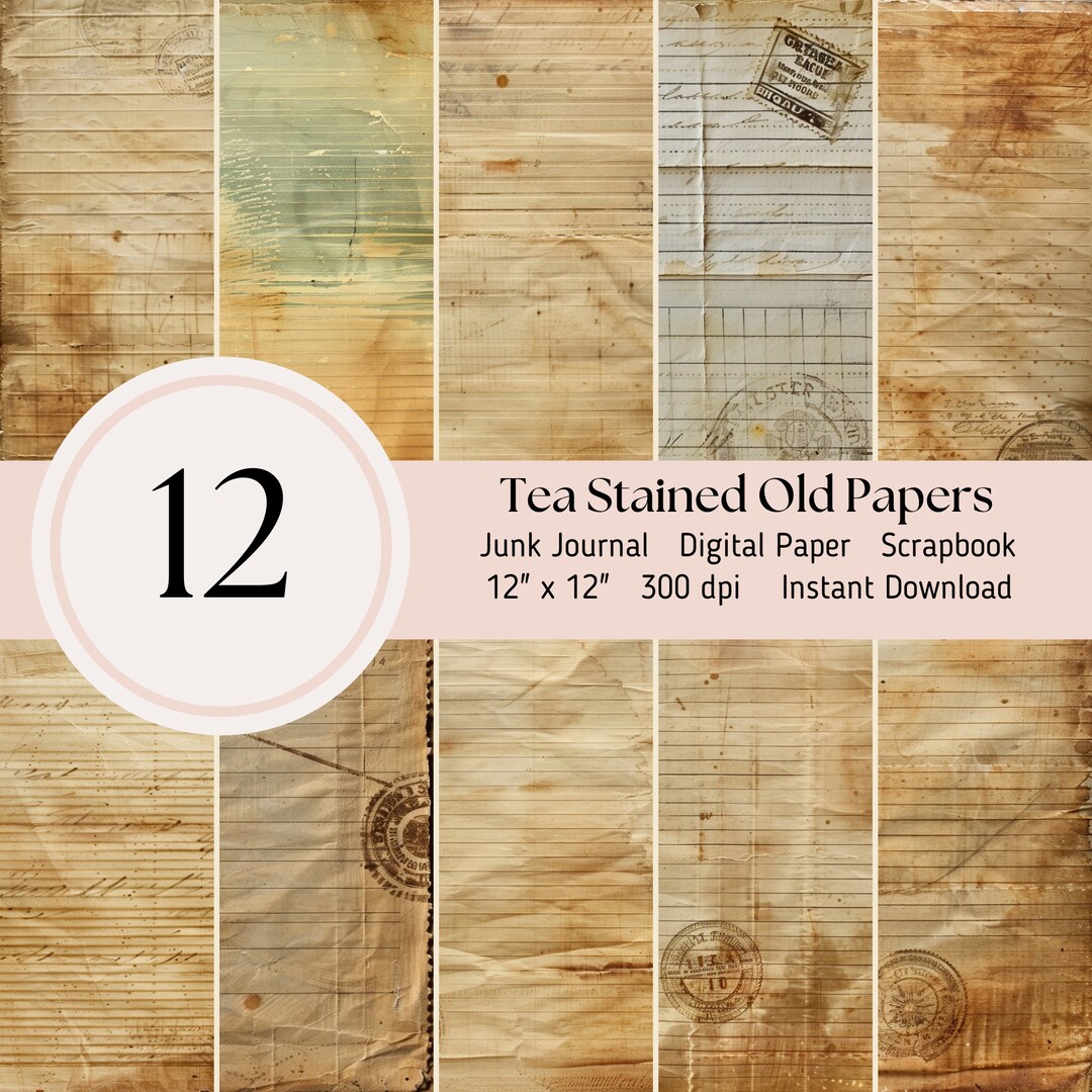 Te Stained Paper Tea Stained Paper Digital, Old Paper, Lined, Seamless, 12 Pack ...
