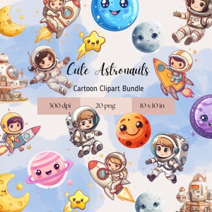 Lindos astronautas PNG- Imágenes prediseñadas del espacio exterior para uso comercial, fondo transparente, arte de la pared de la guardería, baby shower, imágenes prediseñadas de cumpleaños
