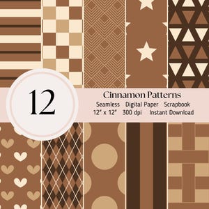 Padrão de canela sem costura - pacote com 12 papéis digitais, fundo texturizado, folhas de diário para scrapbooking e criação de cartões JPEG para download instantâneo