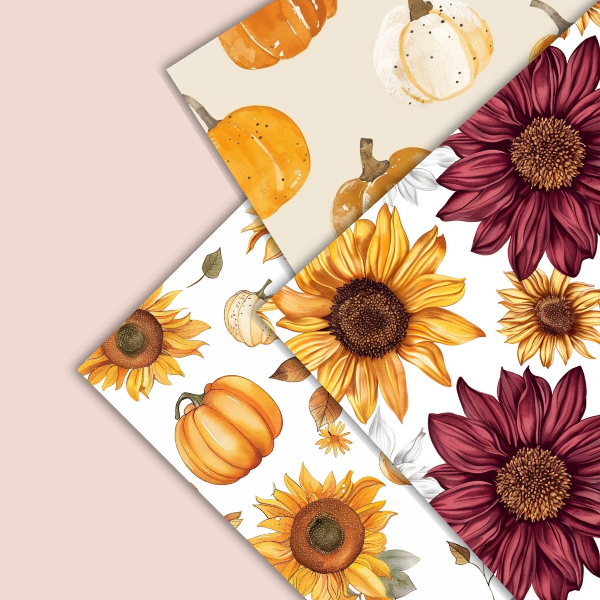 Pumpkins and Sunflowers Digital Paper, 12 Pack, Scrapbooking Journal ...