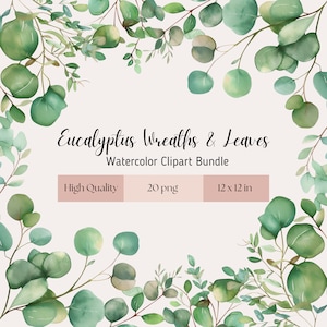 Eucalyptus Leaves, Eucalyptus Wreaths Clipart 12 pack, Scrapbooking Journal Sheets PNG Instant Download, Watercolor