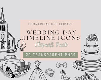 Hochzeit Timeline Icons Clipart - für kommerzielle Nutzung, transparenter Hintergrund, Hand gezeichnet, Hochzeitswochenende