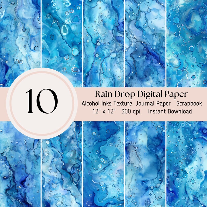 Water Drops Digital Paper 10 Alcohol Ink Texture Pack, Background ...