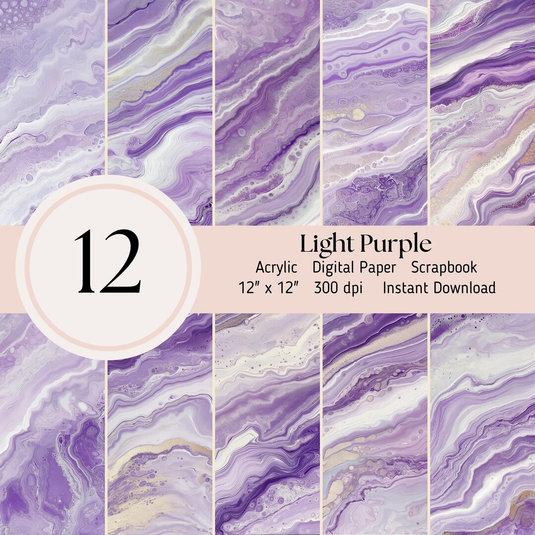 Light Purple Digital Paper - 12 Pack Acrylic Pour Patterns, Background ...