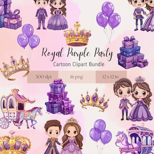 Cute Royalty in Purple PNG- Royal Clipart for commercial use, transparent background, nursery wall art, baby shower, birthday clipart