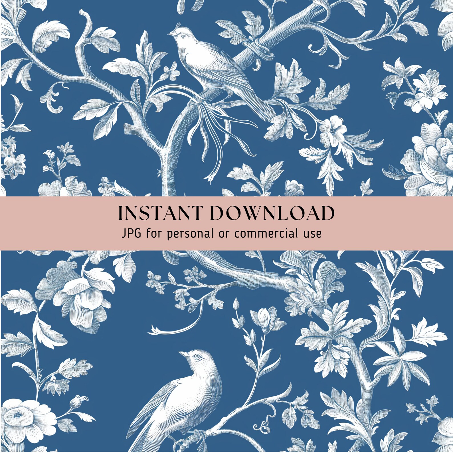 French Blue Floral Toile De Jouy Digital Paper- 12 Floral Sheets ...