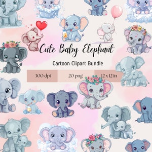 Cute Baby Elephants PNG- Clipart for commercial use, transparent background, nursery wall art, baby shower, birthday clipart, kawaii cartoon