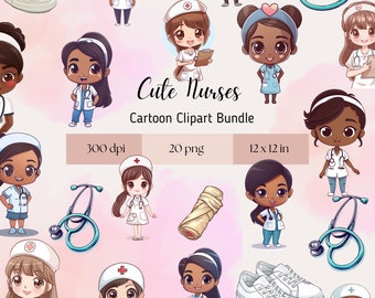 Cute Kawaii Nurses PNG- Clipart for commercial use, transparent background, nursery wall art, baby shower, birthday clipart