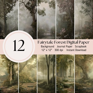 Forêt de conte de fées - Pack de 12 papiers numériques, arrière-plan, scrapbooking, feuilles de journal, téléchargement instantané JPEG, forêt enchantée