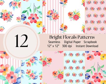 Bright Floral Digital Seamless Paper Pack- for commercial use, nursery wall art, birthday, Easter, Spring, Preppy Floral