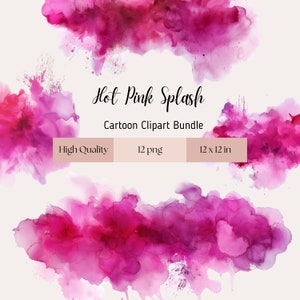 Hot Pink Splash Clipart, 12 pack, Scrapbooking Journal Sheets JPEG Instant Download
