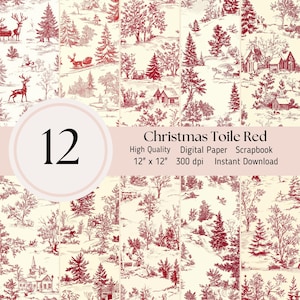 Weihnachten Toile digitaler Download, rot - 12er Pack, Hintergrund, Scrapbooking Journal Sheets JPEG Sofort Download