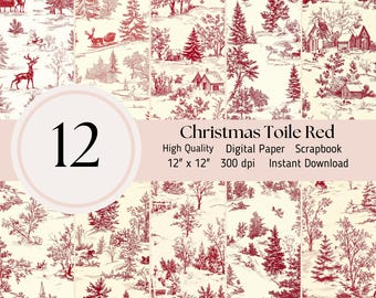Weihnachten Toile digitaler Download, rot - 12er Pack, Hintergrund, Scrapbooking Journal Sheets JPEG Sofort Download