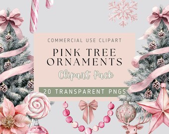 Rosa Weihnachtsbaum Clipart - 20 PNG-Bilder, transparenter Hintergrund, hohe Qualität, große Schleife, Ornamente