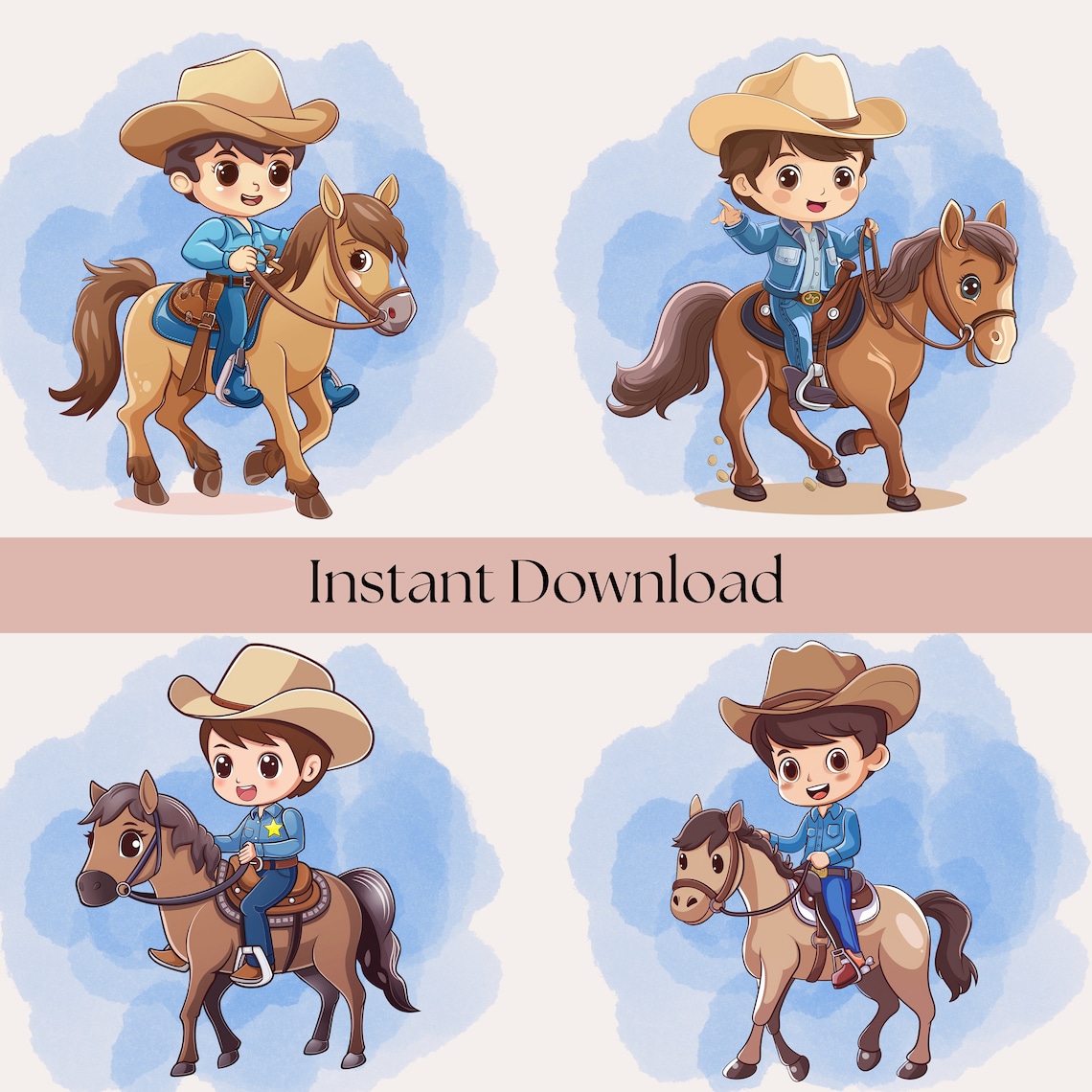 Cute Rodeo Backgrounds Cute Cowboy in Blue PNG- Rodeo, Western Clipart for Commercial Use ...