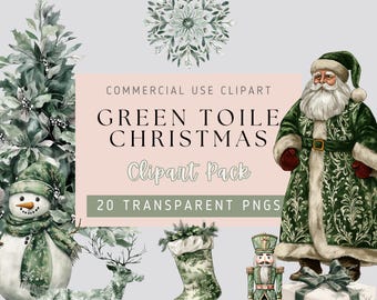 Chinoiserie Weihnachten Clipart - 20 png Bilder, transparenter Hintergrund, hohe Qualität, Weihnachten Toile, grün, weiss