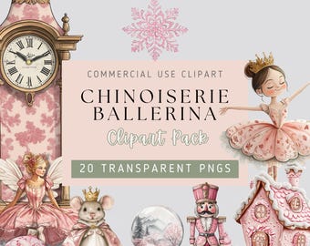 Aquarell Weihnachten Ballerina Clipart - 20 PNG-Bilder, transparenter Hintergrund, hohe Qualität, Nussknacker, Pink Toile
