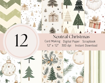 Neutrale Weihnachten Druck, 12er Pack digitales Papier, Muster, Hintergrund, Scrapbooking Journal Sheets JPEG Instant Download