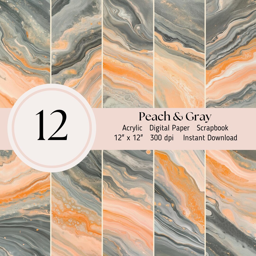 Peach Color Digital Paper 12 Pack Acrylic Pour Patterns, Background ...