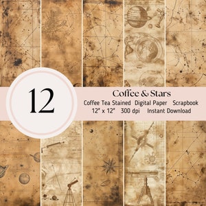 Koffie thee gekleurd digitaal papier, met hemelse prints 12 pack Scrapbooking Journal JPG Instant Download