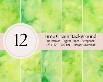 Limoengroen digitaal papier - 12 stuks aquarel textuur achtergrond, scrapbooking dagboekbladen JPEG Instant Download