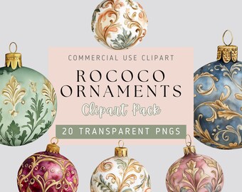 Rokoko Weihnachten Clipart - 20 PNG Ornament Bilder, transparenter Hintergrund, hohe Qualität, burgunderrot, rosa, staubblau, salbeigrün, weiß, gold