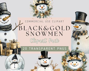 Schwarz Gold Schneemann Clipart - 20 PNG-Bilder, transparenter Hintergrund, hohe Qualität, schwarz, gold, weiß
