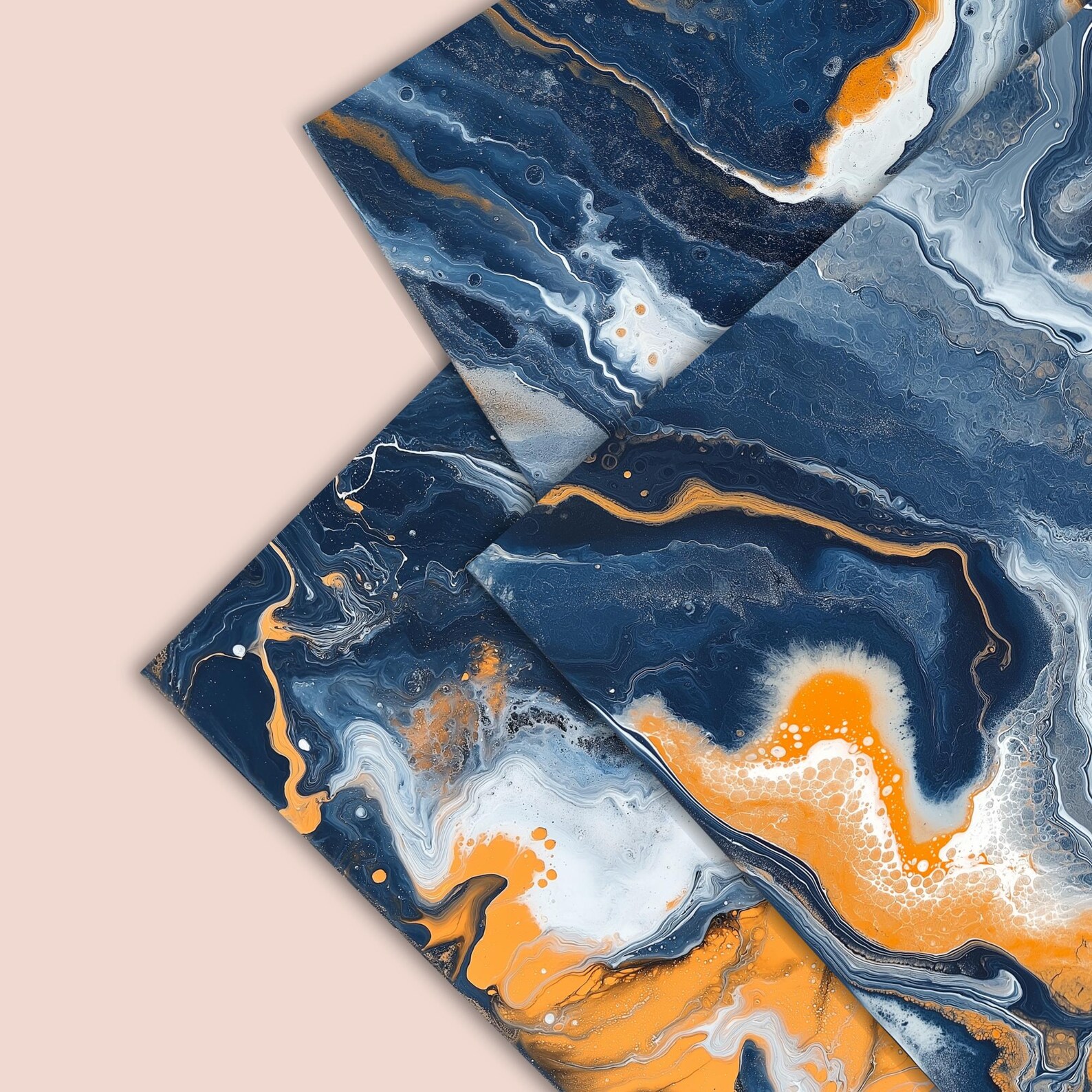 Navy Blue and Orange Digital Paper - 12 Pack Acrylic Pour Patterns ...