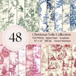 Bundle de papier à téléchargement numérique toile de Noël - fichiers à usage commercial, avec 48 JPEG 300 DPI, bleu, vert, rouge, rose