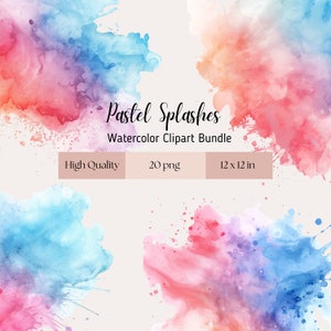 Pastel Splash Clipart, 20 pack, Scrapbooking Journal Sheets PNG Instant Download, Watercolor texture