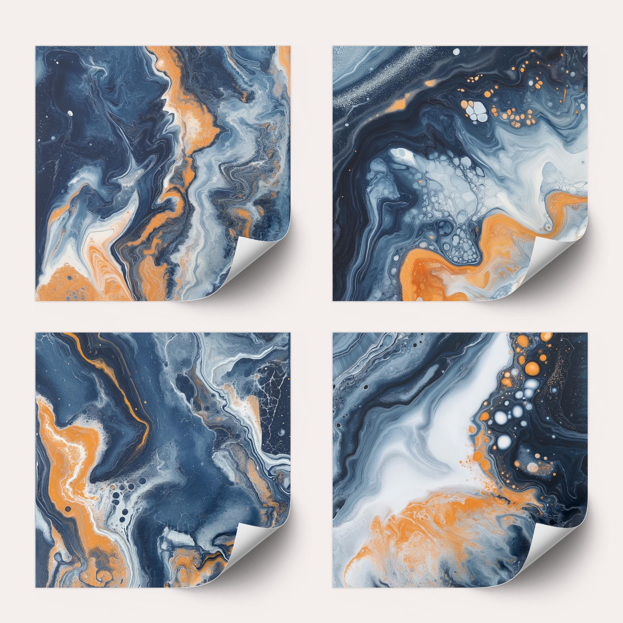 Navy Blue and Orange Digital Paper - 12 Pack Acrylic Pour Patterns ...
