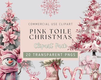 Chinoiserie Weihnachten Clipart - 20 png Bilder, transparenter Hintergrund, hohe Qualität, Weihnachts Toile, rosa, weiß