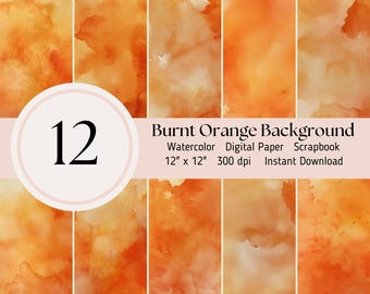 Gebrannte Orange Digital Papier - 12 Pack Aquarell Textur Hintergrund, Scrapbooking Journal Sheets JPEG Instant Download