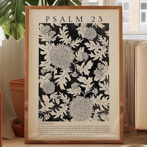 Blommig kristen konst Psalm 23 Modern trosaffisch Minimal lantlig väggdekor Vintage bibelvers väggkonst vildblommig illustration elegant