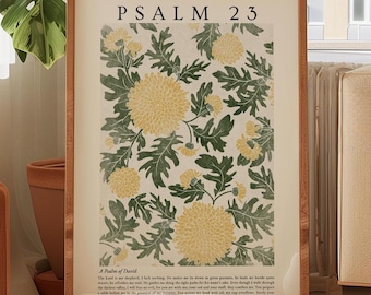 Colorful Christian Floral Wall Art Yellow Dandelion Print Vintage Scripture Poster Fall Flower Market Bible Verse Print Psalm 23 Minimal Art
